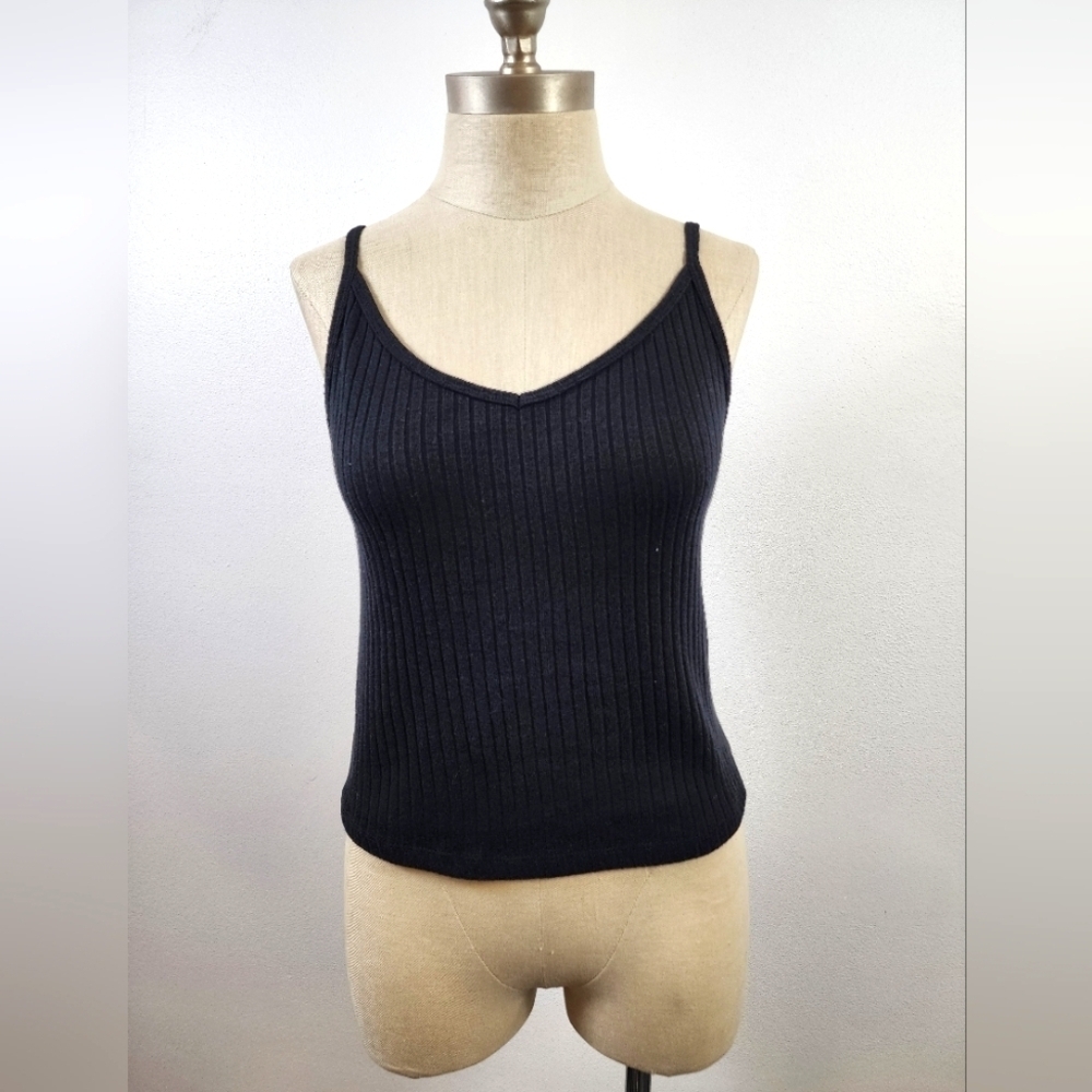 Old Navy Black Ribbed Knit Tank Top Spaghetti Strap Size Medium